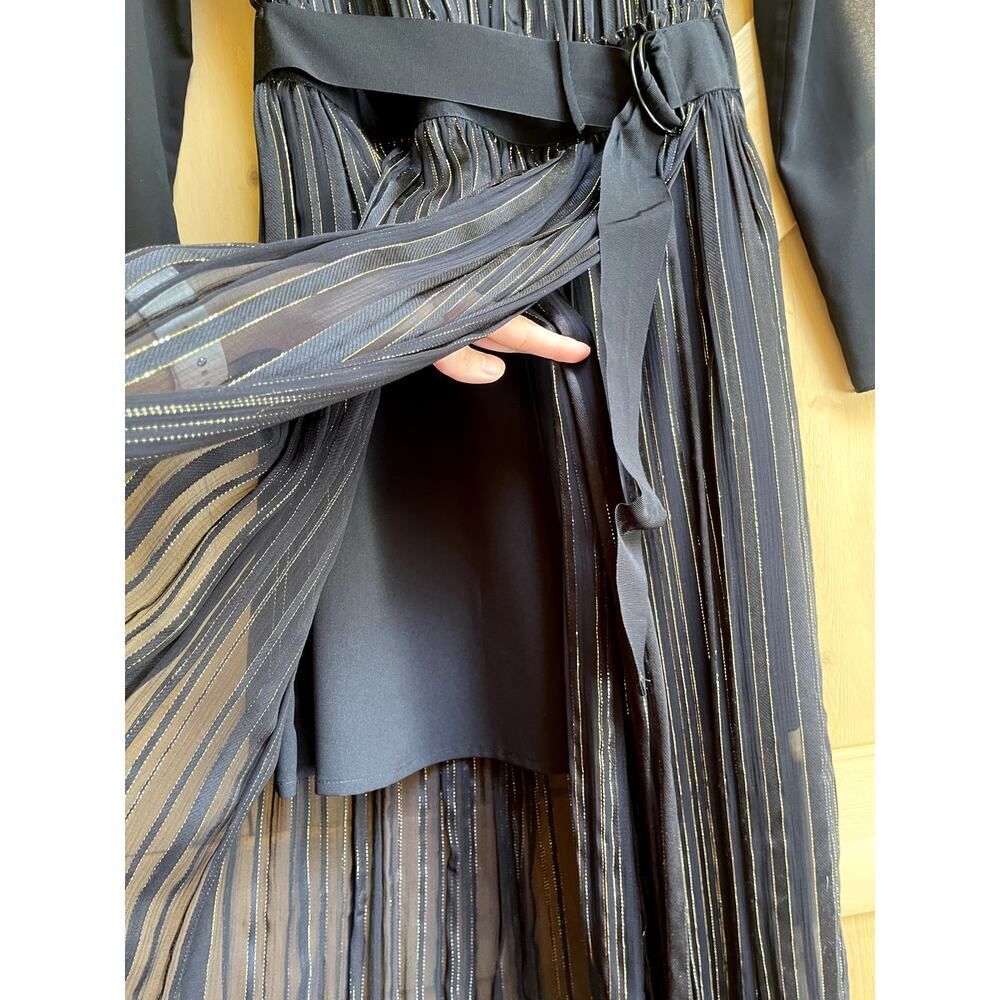 Sandro Silk Blend Black Belted Long Dress Size 1 Small - Picture 5 of 10